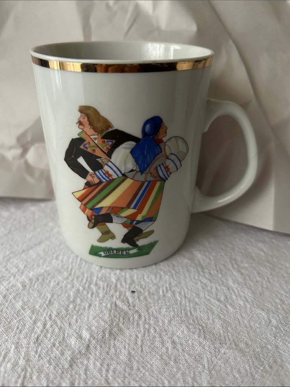 Two Favolina Coffee Coffey Cups Made in Poland. Folk Dancers.